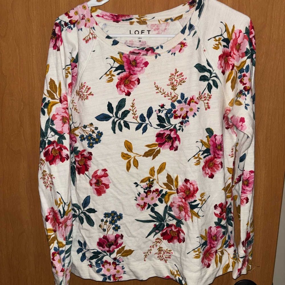LOFT Floral Long Sleeve Top - White, Pink, and Yellow